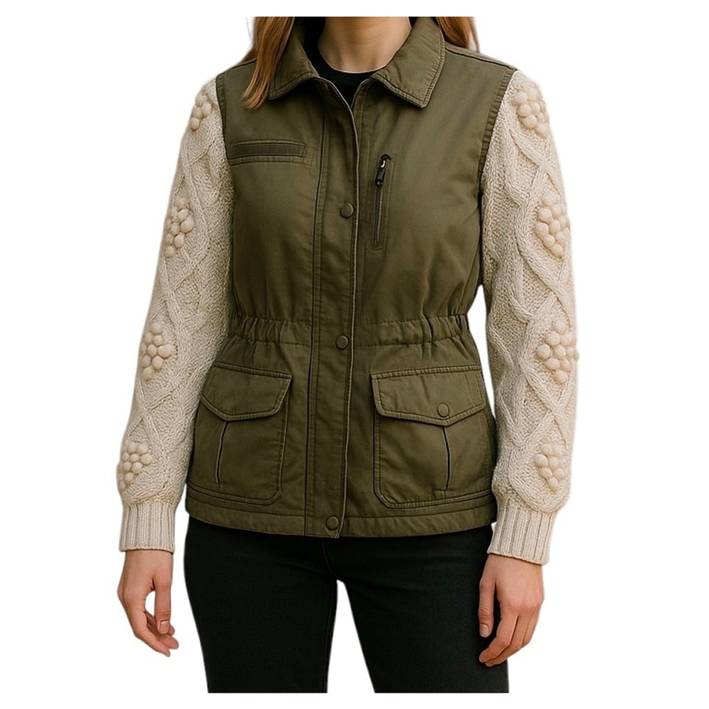 Scotch & Soda Green Utility Safari Jacket Knitted Sleeve Lined Size SMALL
